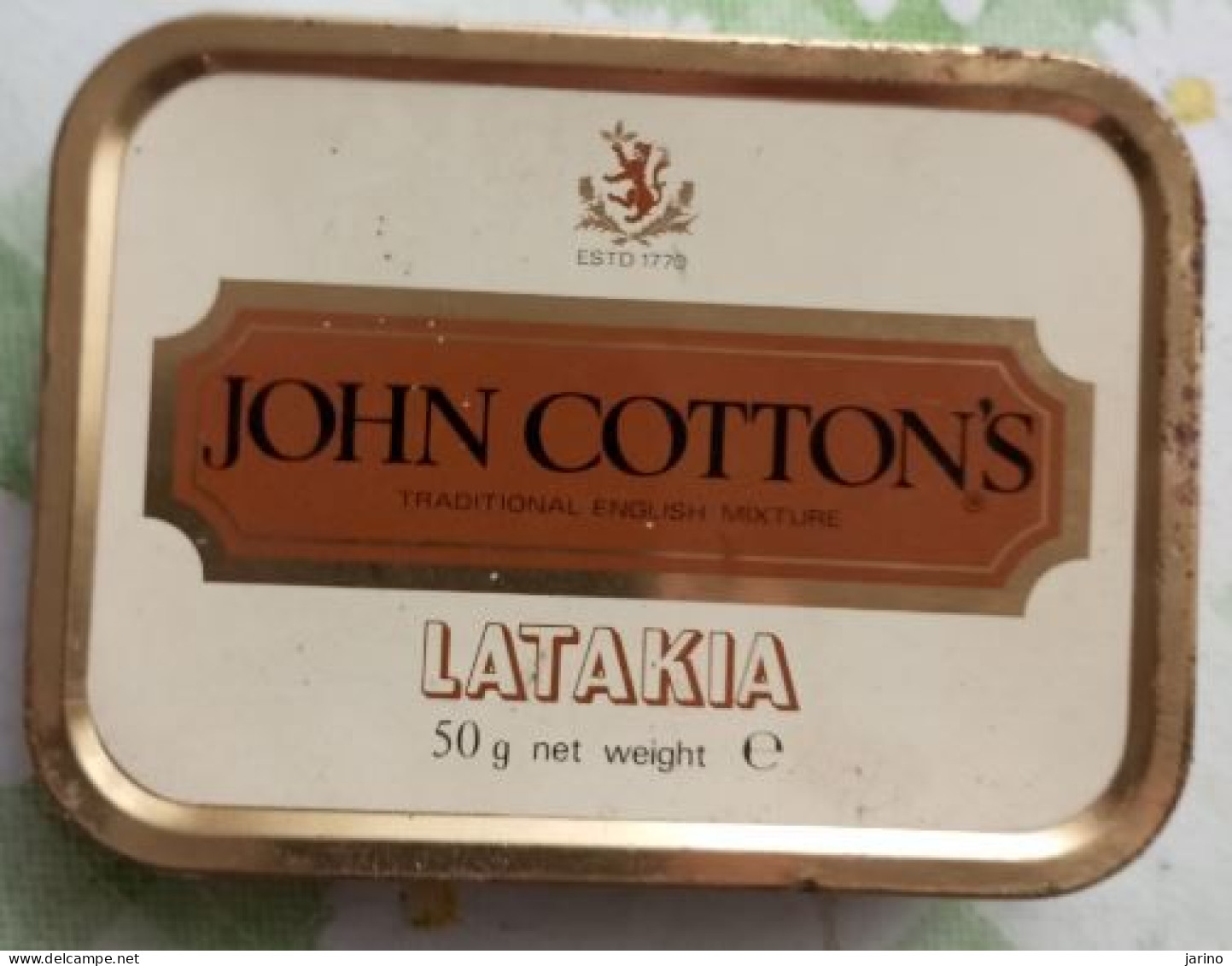 Ancient Empty Metal Tobacco Box JOHN COTTON'S - LATAKIA, English Mixture, London, Made In UK, 11x8x2,5 Cm - Empty Tobacco Boxes