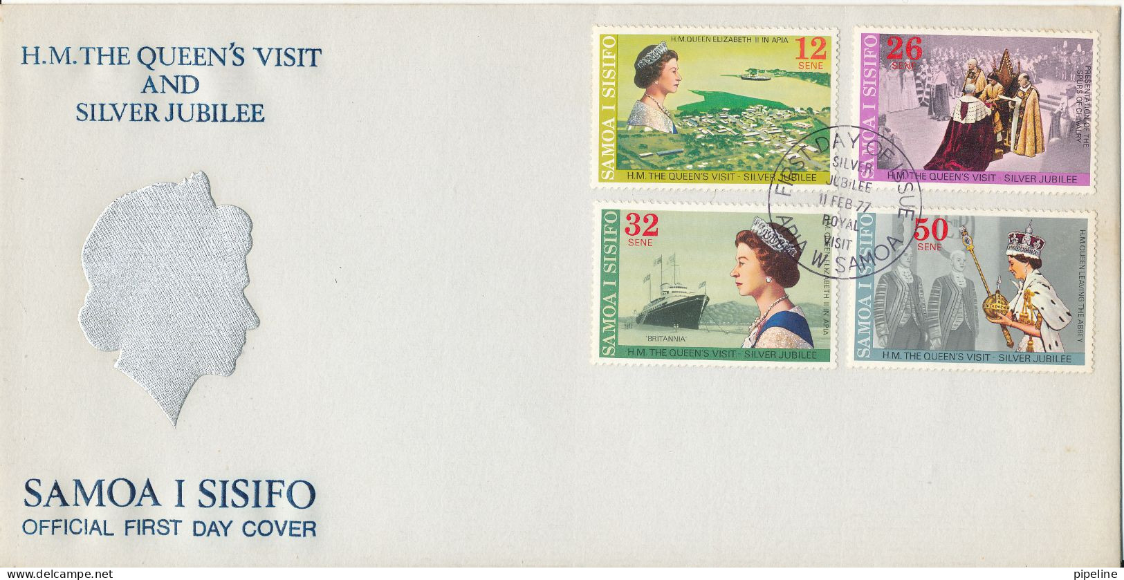 Samoa I Sisifo FDC 11-2-1977 Silver Jubilee Of Queen Elizabeth II Complete Set Of 4 With Cachet - Samoa