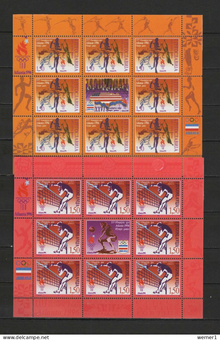 Yugoslavia 1996 Olympic Games Atlanta, Basketball, Volleyball, Handball Etc. Set Of 6 Sheetlets MNH - Sommer 1996: Atlanta