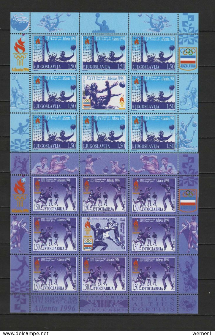 Yugoslavia 1996 Olympic Games Atlanta, Basketball, Volleyball, Handball Etc. Set Of 6 Sheetlets MNH - Ete 1996: Atlanta