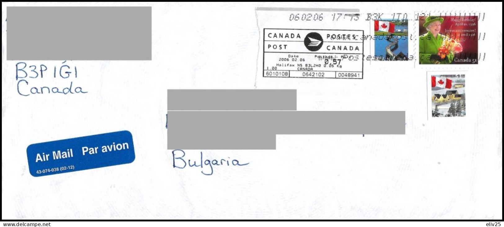 Canada 2006, Cover To Bulgaria - Brieven En Documenten