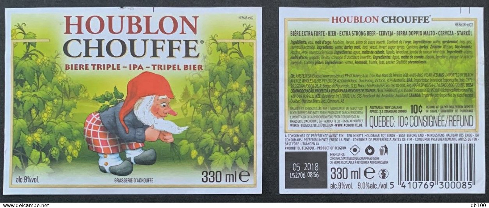 Bier Etiket (2g1), étiquette De Bière, Beer Label, Chouffe Houblon IPA Brouwerij D' Achouffe - Bier