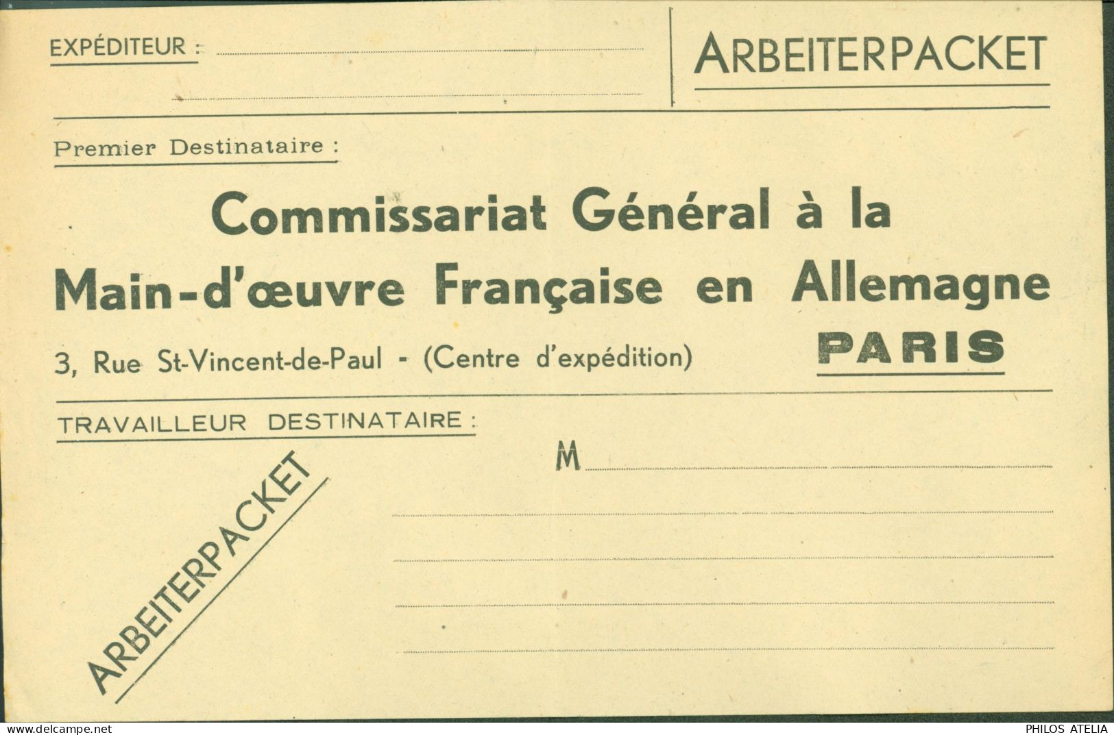 Guerre 40 Formulaire Pr Envoi Colis Arbeiterpacket Pr Travailleur STO Commissariat Main D'oeuvre Française En Allemagne - Oorlog 1939-45