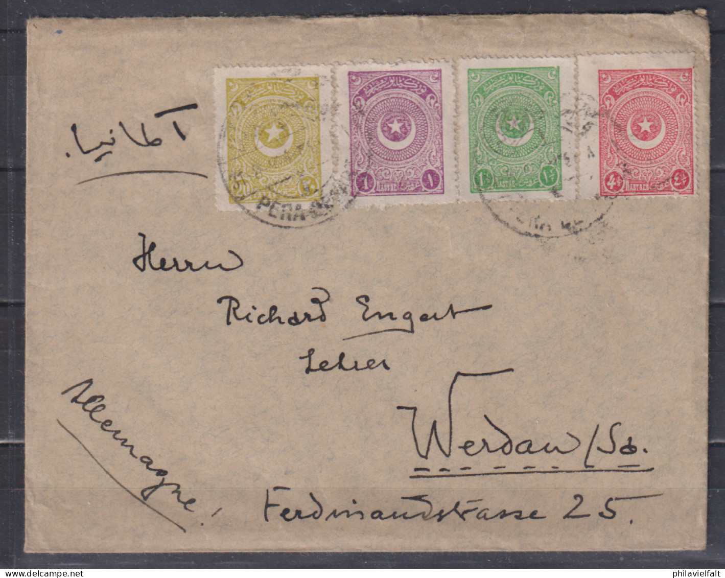 Türkei Pera 1924 Auslandsbrief Mit 4-Farbenfrankatur Der MiNo.808,809,810 Und 814 Nach Deutschland - Storia Postale