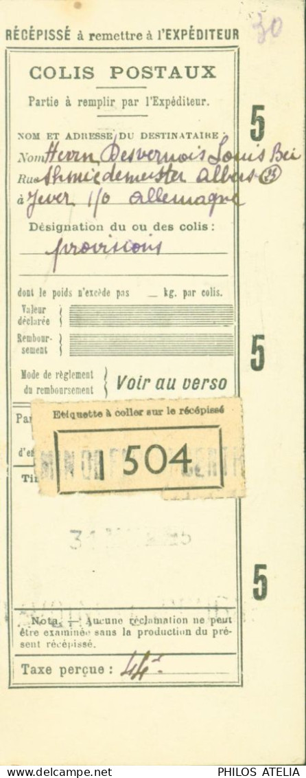 Guerre 40 Récépissé à Remettre à L'expéditeur Colis Postal 31 MARS 1945 Provisions En Allemagne - Oorlog 1939-45