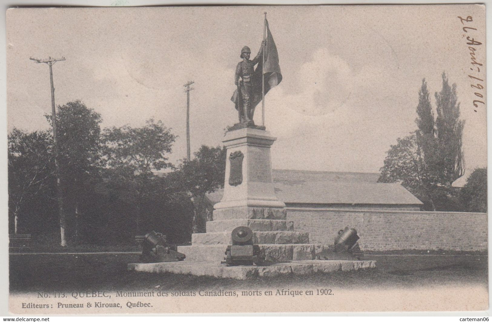 Canada - Québec - Monument Des Soldats Canadiens, Morts En Afrique En 1902 - Editeur: Pruneau & Kirouac N° 113 - Other & Unclassified