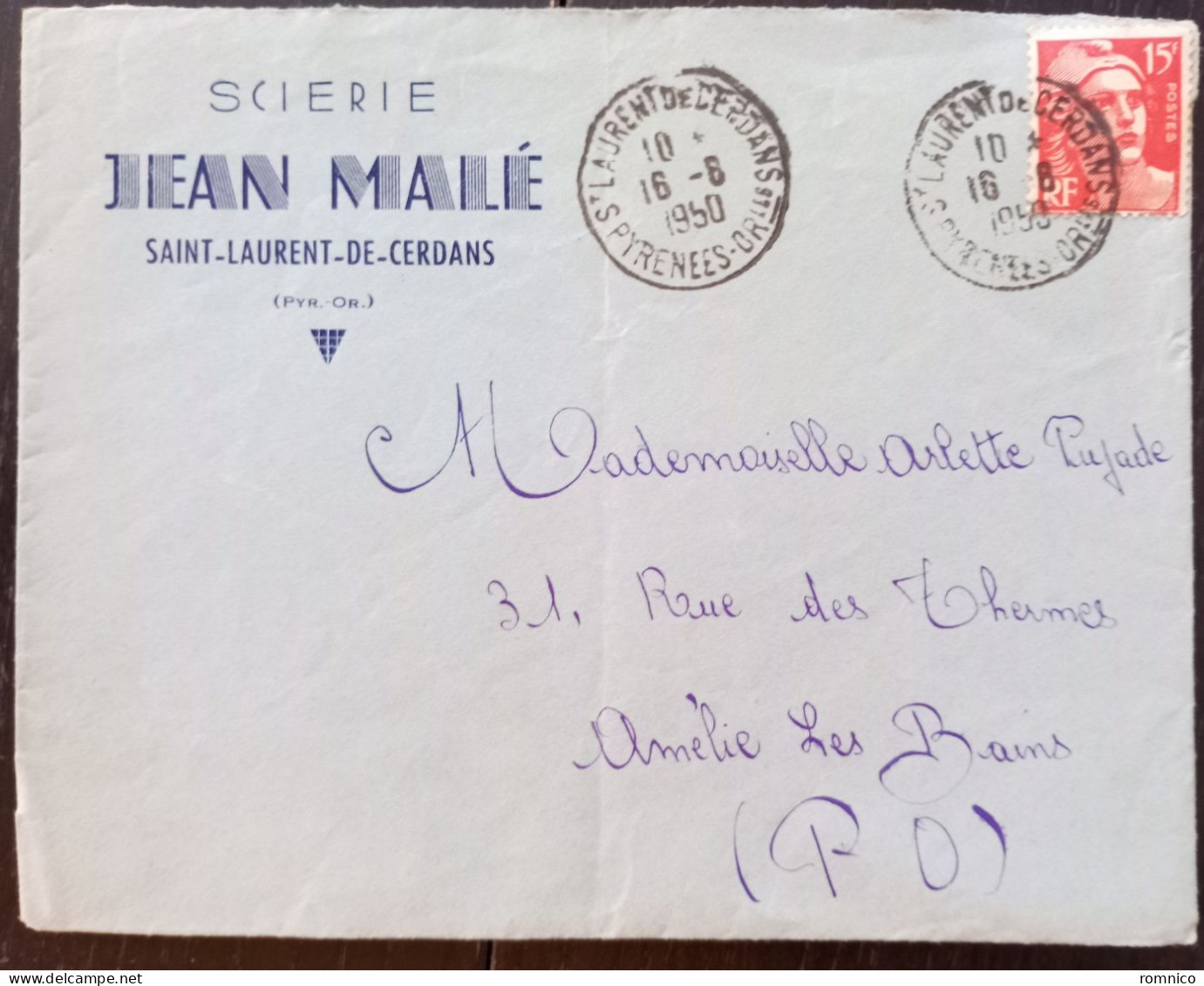 66 Enveloppe  Saint Laurent De Cerdans Scierie Jean Male - Old Professions