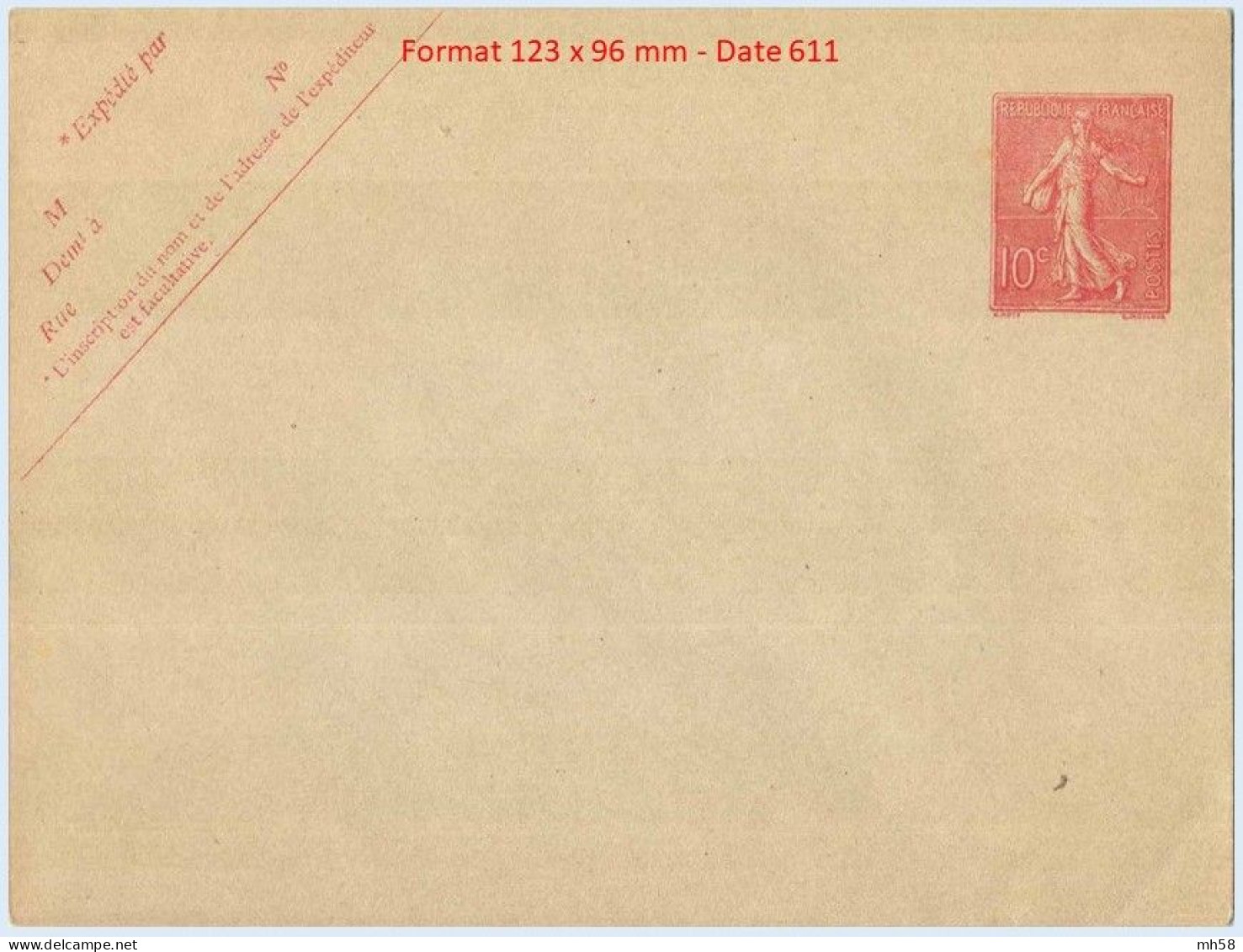 Entier FRANCE - Enveloppe Date 611 Neuf ** - 10c Semeuse Lignée Rose - Standard- Und TSC-Briefe (vor 1995)