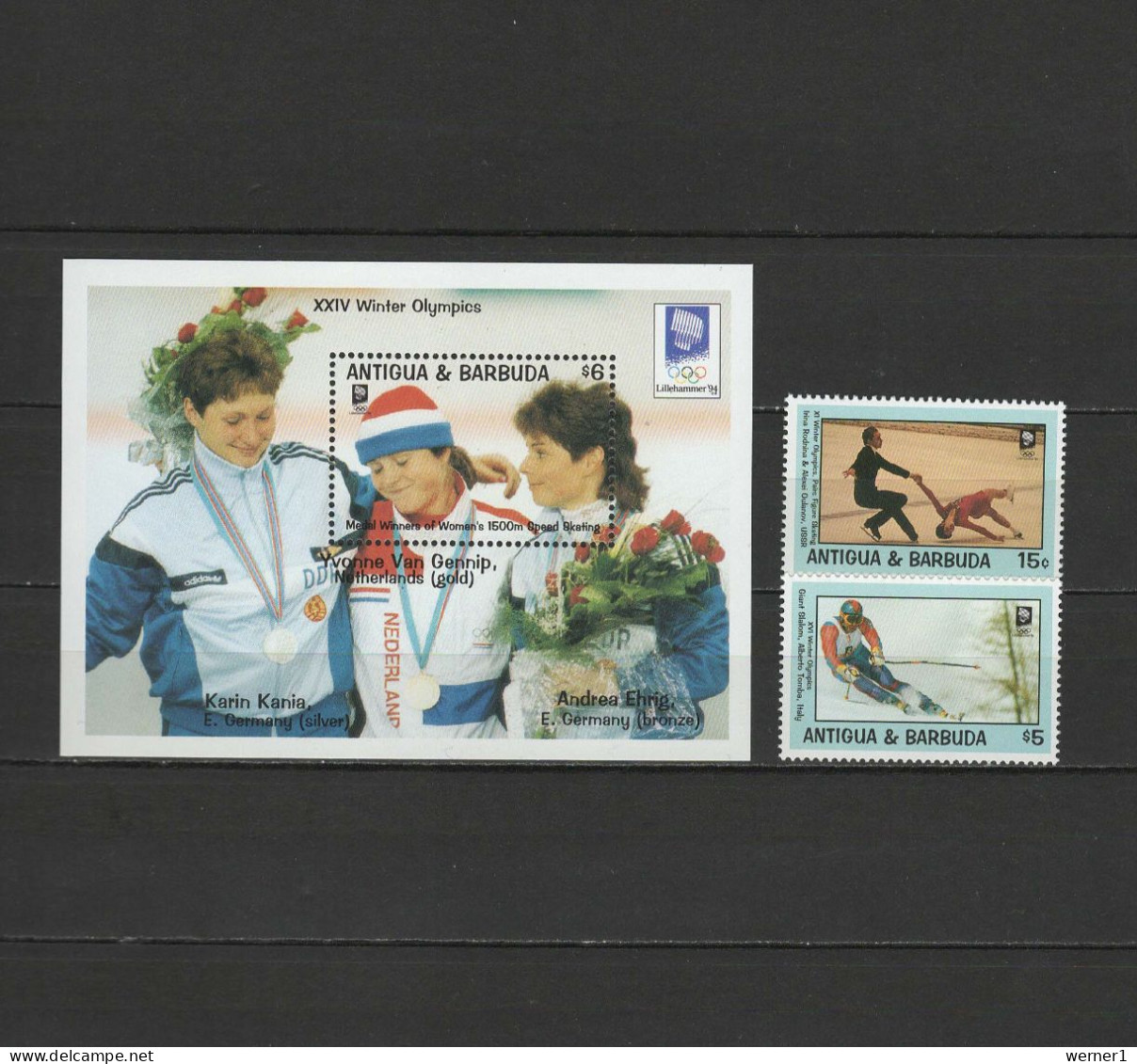 Antigua 1994 Olympic Games Lillehammer Set Of 2 + S/s MNH - Hiver 1994: Lillehammer