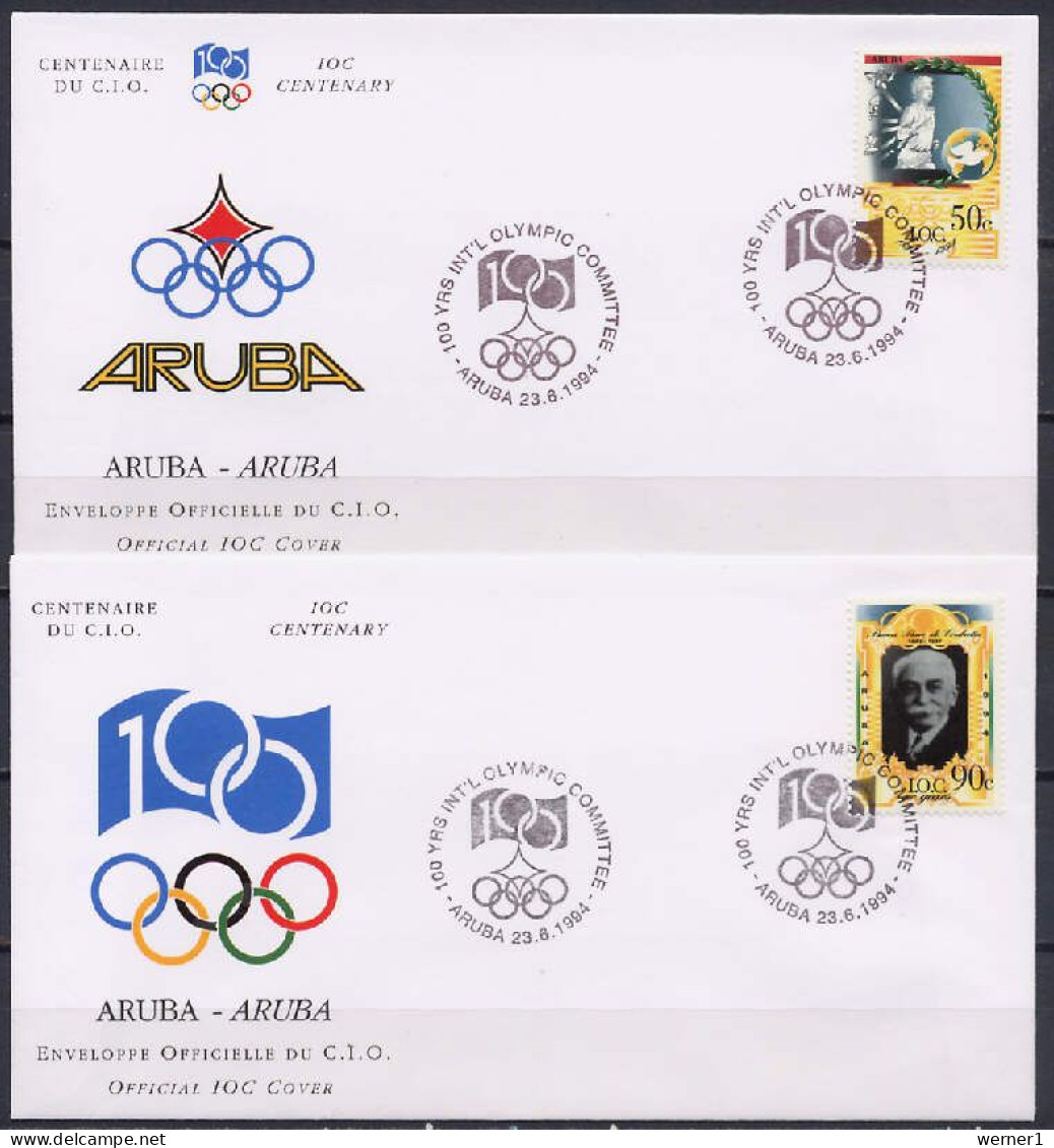 Aruba 1994 Olympic Games IOC Centenary Set Of 2 On 2 FDC - Altri & Non Classificati