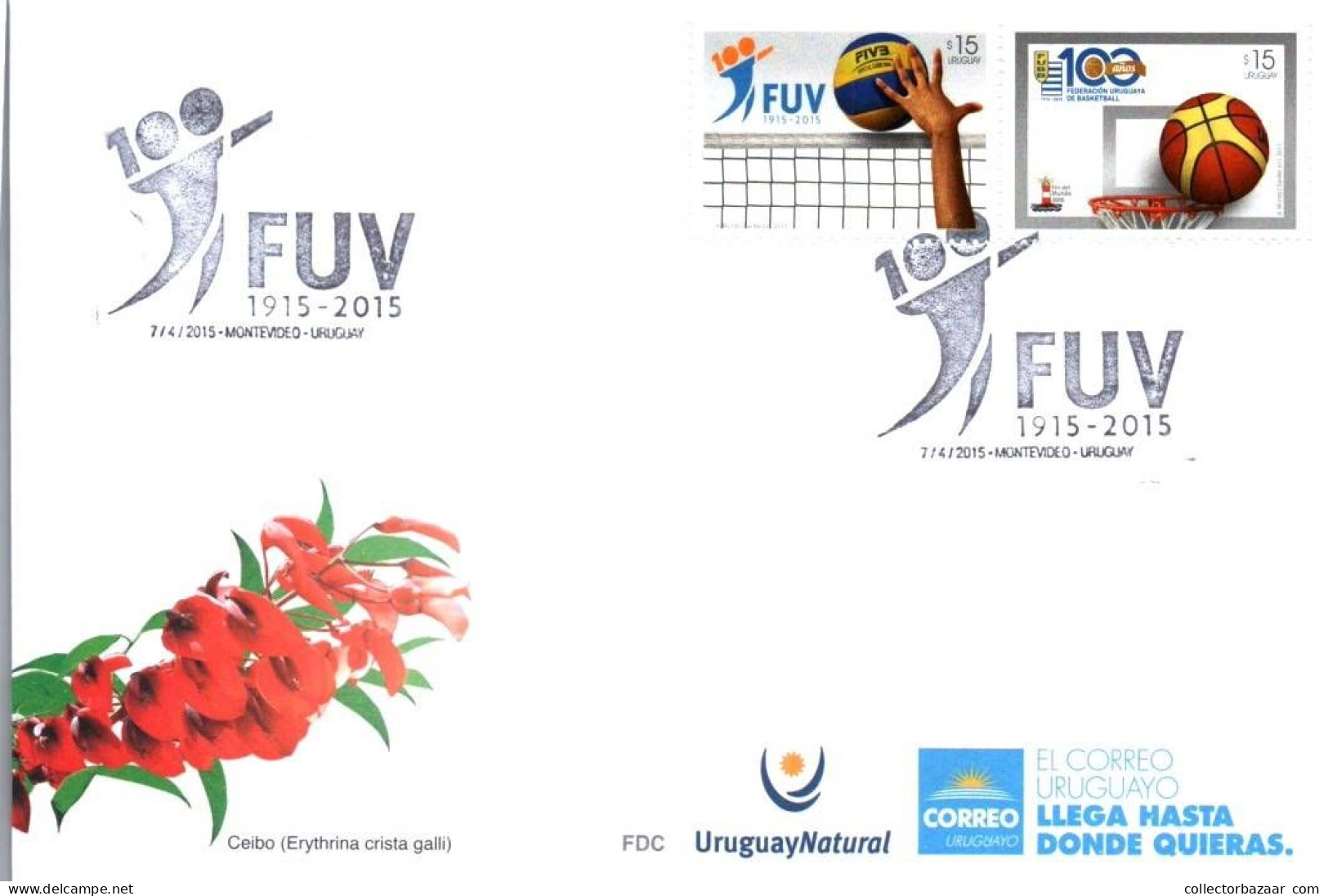 2015 Volleyball Uruguay Federation 100th Anniversary  Postmark - Voleibol