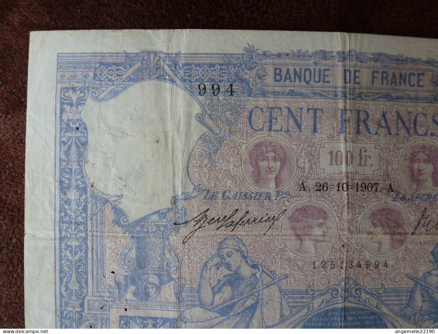 1 Billets De  100 FR  BLEU  DE 1907 / FAY 21/22  TTB LETTRE A - ...-1889 Francs Im 19. Jh.