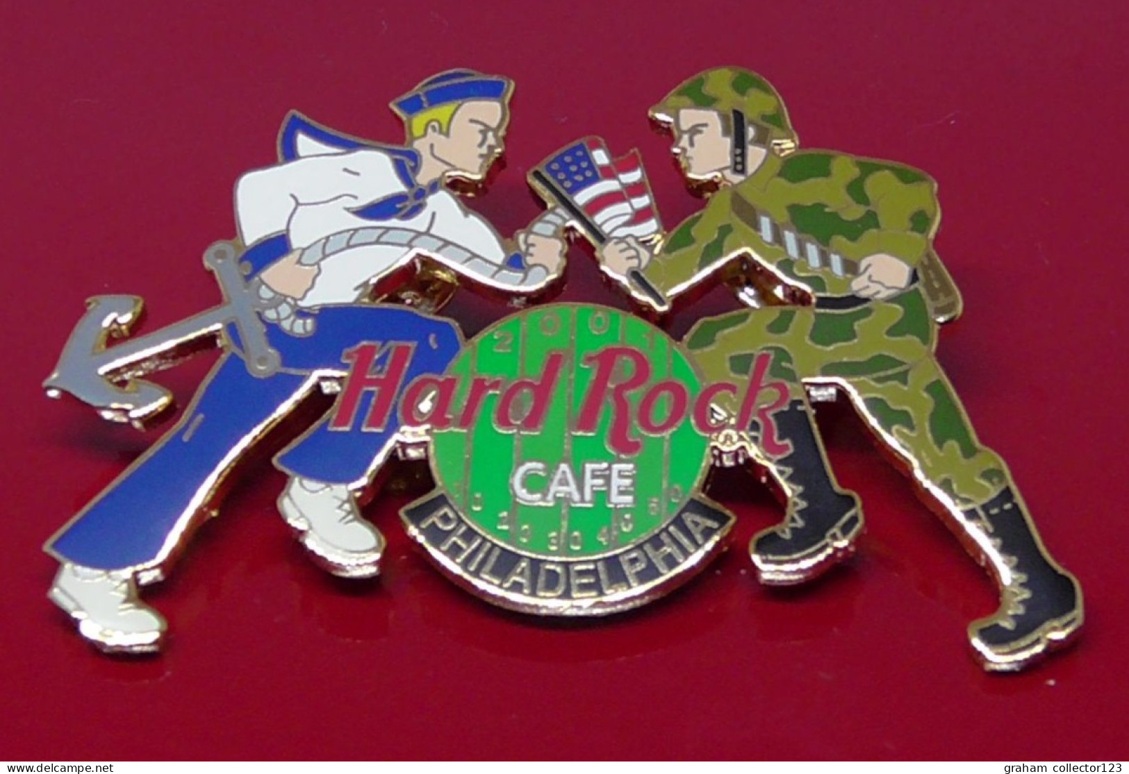 Hard Rock Cafe Enamel Pin Badge 2001 Philadelphia USA Armed Forces Naval Navy Soldier Army Limited Edition 500 - Musik