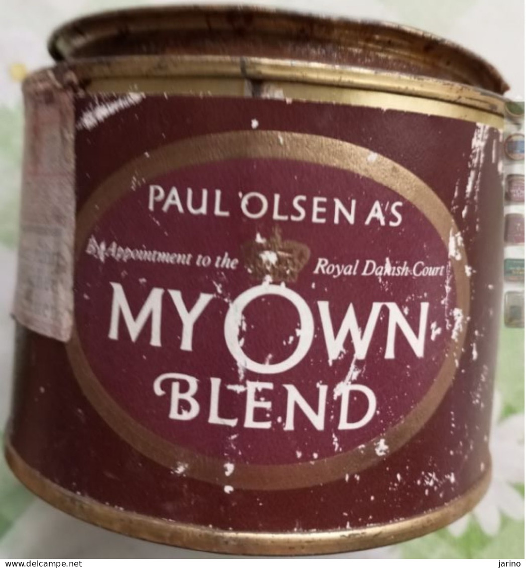 Ancient Empty Metal Tobacco Box Paul Olsen A/S, MY OWN BLEND, Royal Danish Court, Average 10 Cm - Boites à Tabac Vides