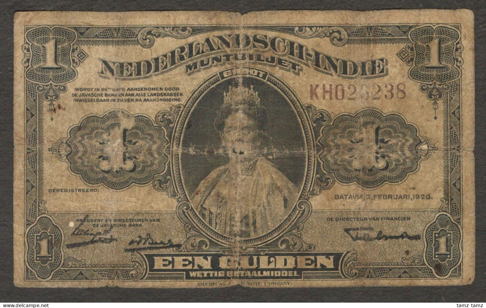 Netherlands Indies 1 Gulden Queen Wilhelmina Muntbiljet P-100 1920 VG Scarce - Nederlands-Indië