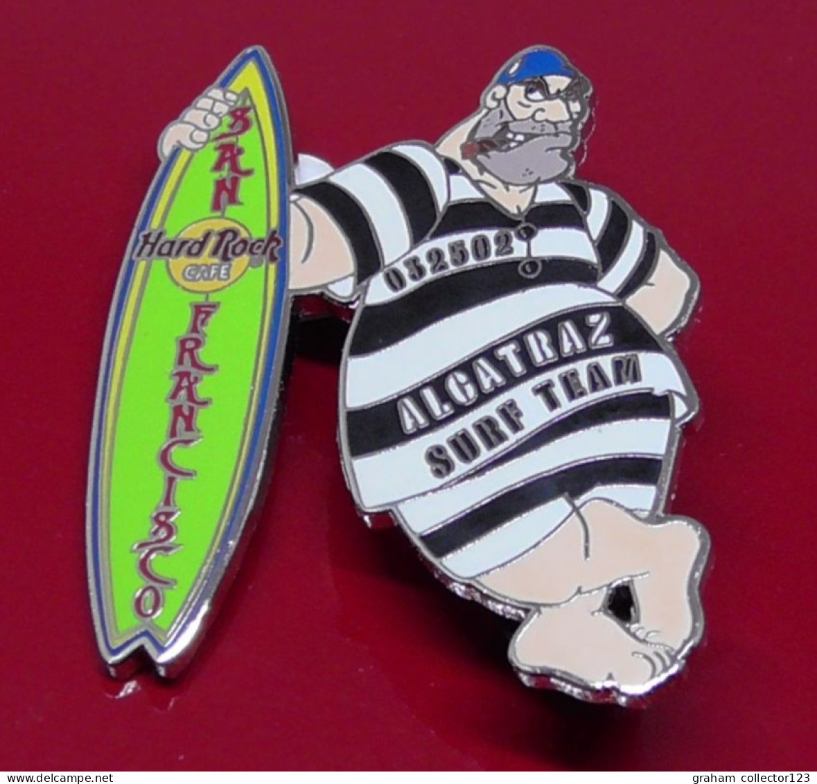 Hard Rock Cafe Enamel Pin Badge San Francisco USA Alcatraz Surf Team Prisoner Jail Theme Surfer Surfboard - Musica