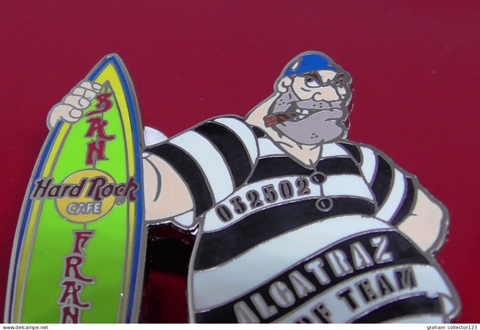 Hard Rock Cafe Enamel Pin Badge San Francisco USA Alcatraz Surf Team Prisoner Jail Theme Surfer Surfboard - Music