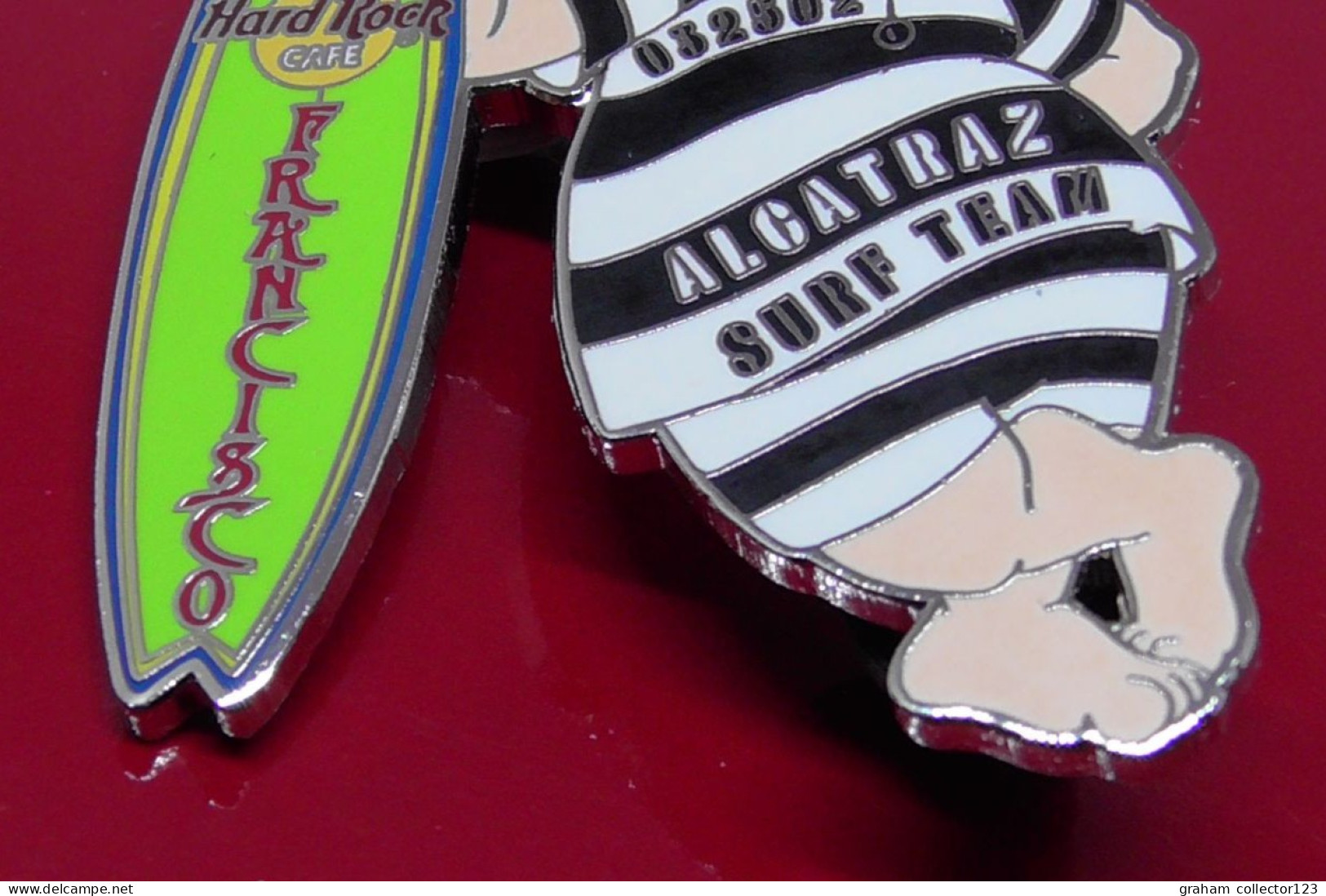 Hard Rock Cafe Enamel Pin Badge San Francisco USA Alcatraz Surf Team Prisoner Jail Theme Surfer Surfboard - Música