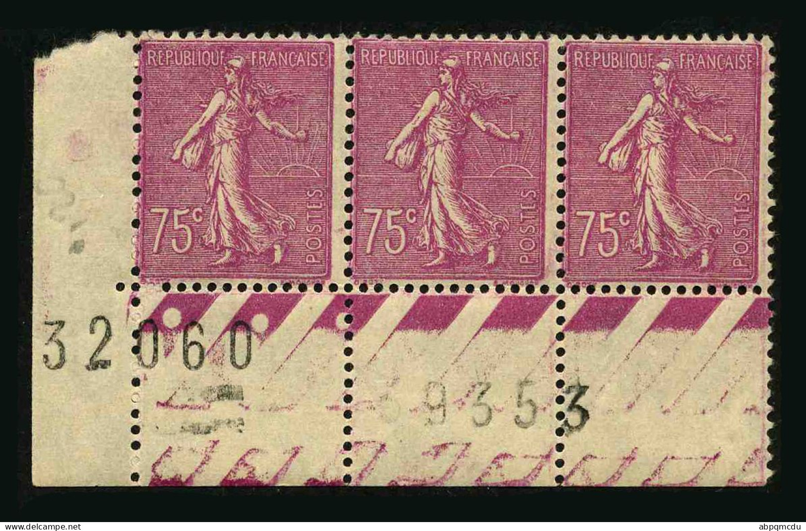 FRANCE - YT 202  Type I - BANDE DE 3 TIMBRES PROVENANT D'UNE FEUILLE DE REMPLACEMENT - Unused Stamps