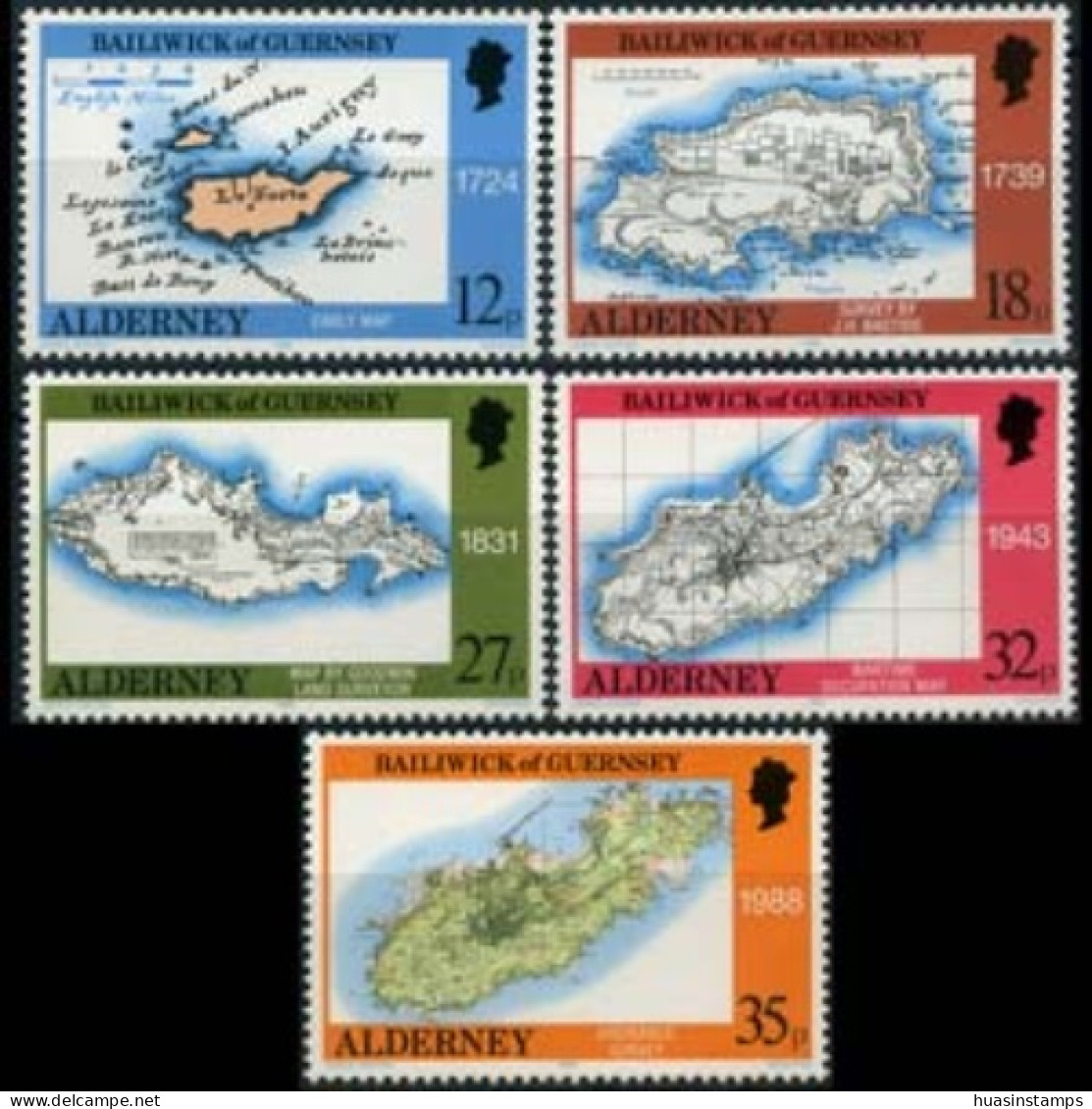 GUERNSEY-ALDERNEY 1989 - Scott# 37-41 Old Maps Set Of 5 MNH - Alderney