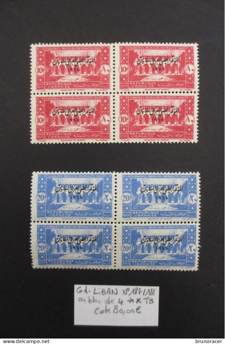 Gd. LIBAN N°187/188 EN BLOC DE 4 NEUF** TB COTE 80 EUROS VOIR SCANS - Unused Stamps