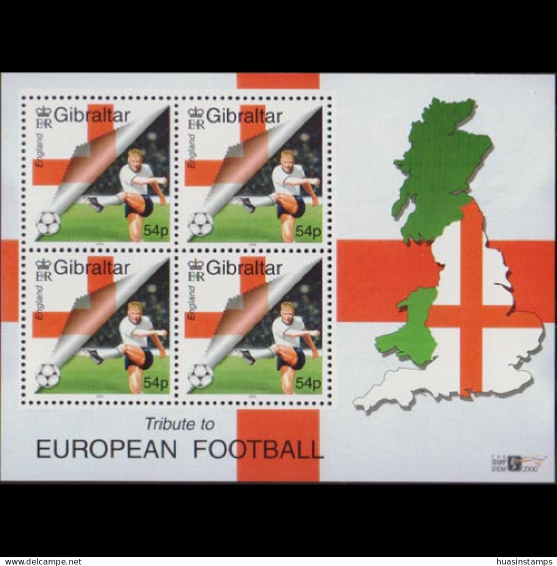 GIBRALTAR 2000 - Scott# 836a S/S European Soccer MNH Creases - Gibraltar