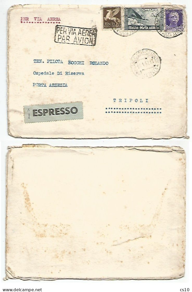 Aerogramma Espresso Milano 12gen1942 X Ospedale Riserva Tripoli Africa Con Aeroespresso L.2 + Pegaso PA C50 + Imp.c50 - Poststempel (Flugzeuge)