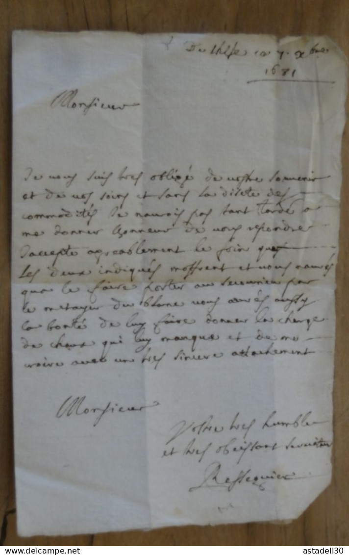 Lettre De 1681, Curé De GAILLAC   ................ PHI ....... 17562 - ....-1700: Vorläufer