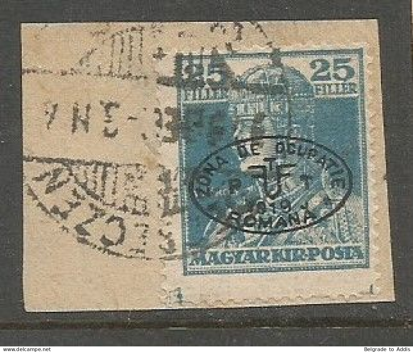 Hungary Romania Mi.40b Black Overprint Used On Piece 1919 Debreczen Debrecen Romanian Occupation - Debreczin