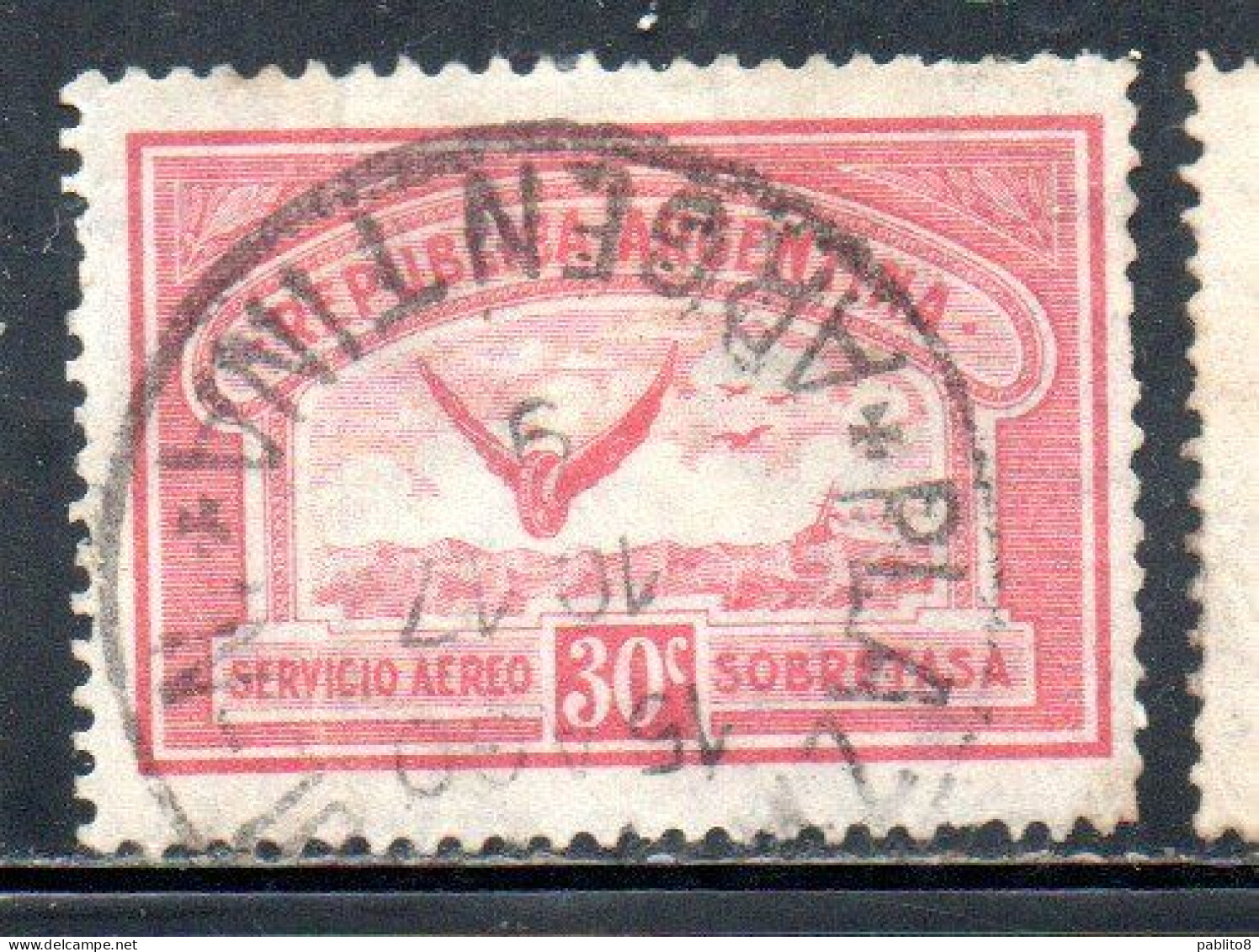 ARGENTINA 1928 AIR POST MAIL CORREO AEREO AIRMAIL WINGS CROSS THE SEA 30c USED USADO OBLITERE' - Posta Aerea