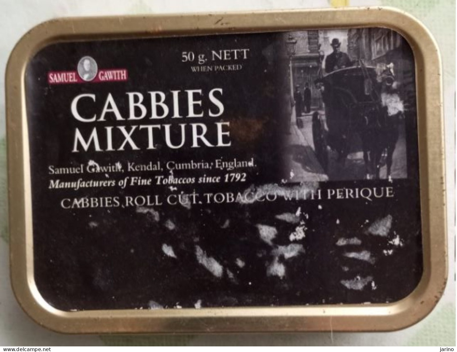 Ancient Empty Metal Tobacco Box Samuel Gawith CABBIES Mixture, Kendal, Cumbria, England, 11x8x2,5 Cm - Boites à Tabac Vides