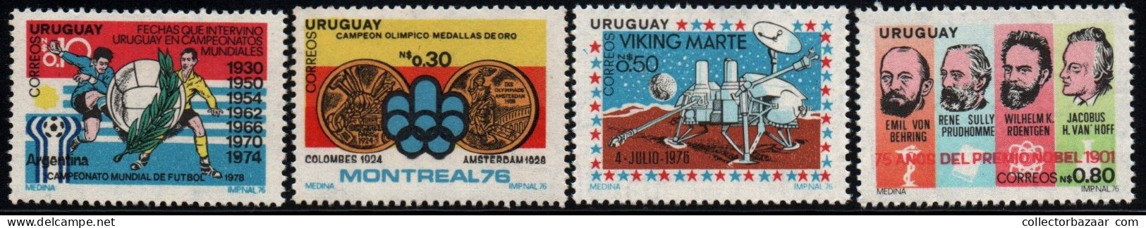 1976 Uruguay World Cup Soccer Championships Argentina JJOO Nobel Prizes  #966 - 969** MNH - Uruguay