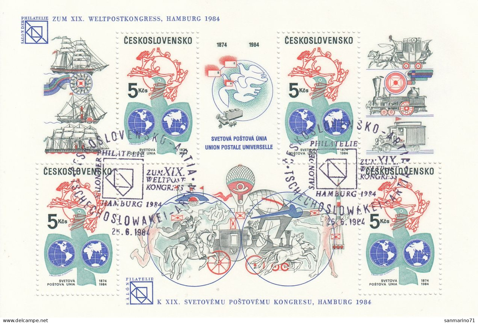 CZECHOSLOVAKIA Block 58,used - UPU (Universal Postal Union)