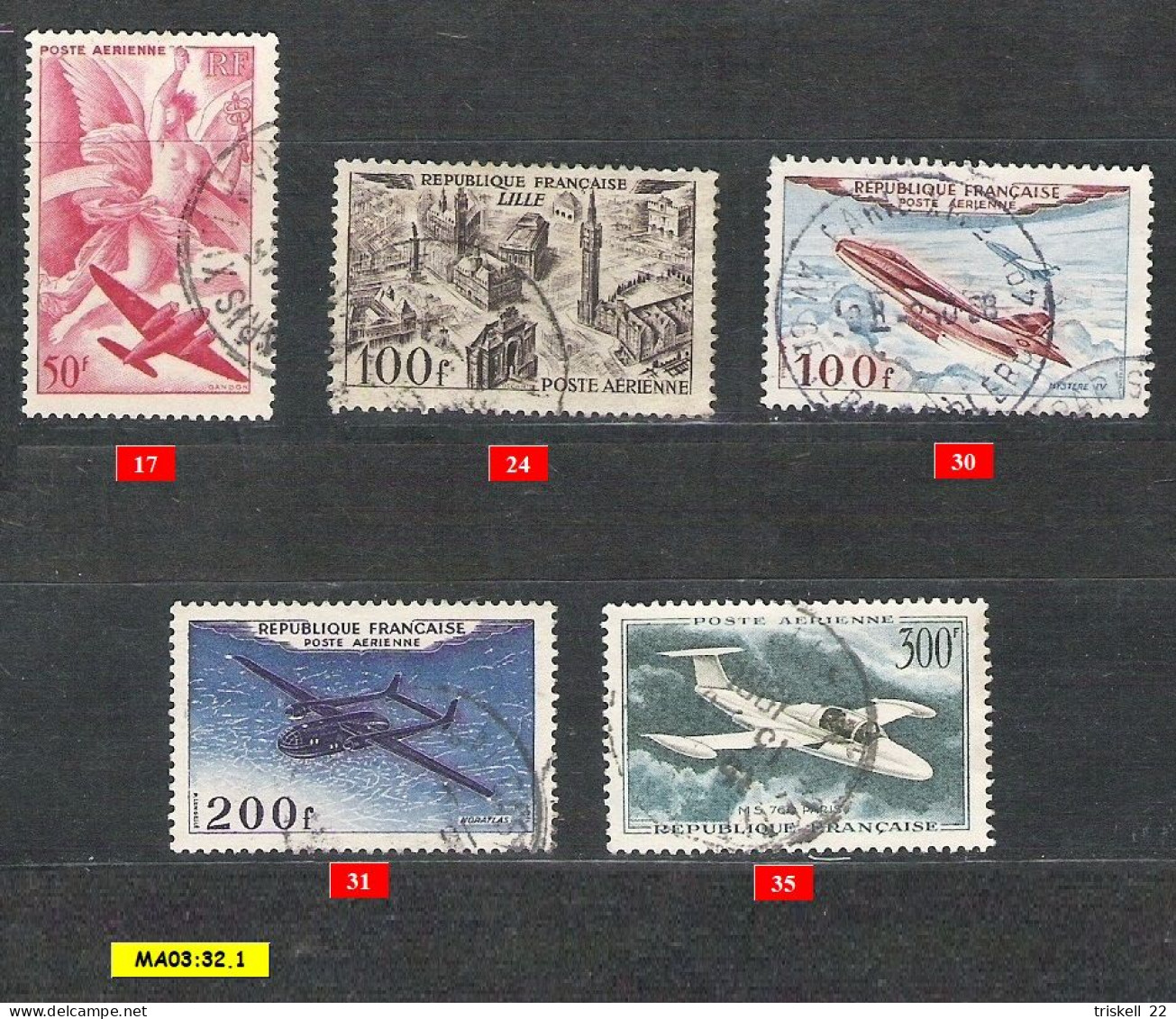 Poste Aérienne Oblitérés N° 17-24-30-31-35     (Lot 4) - 1927-1959 Used