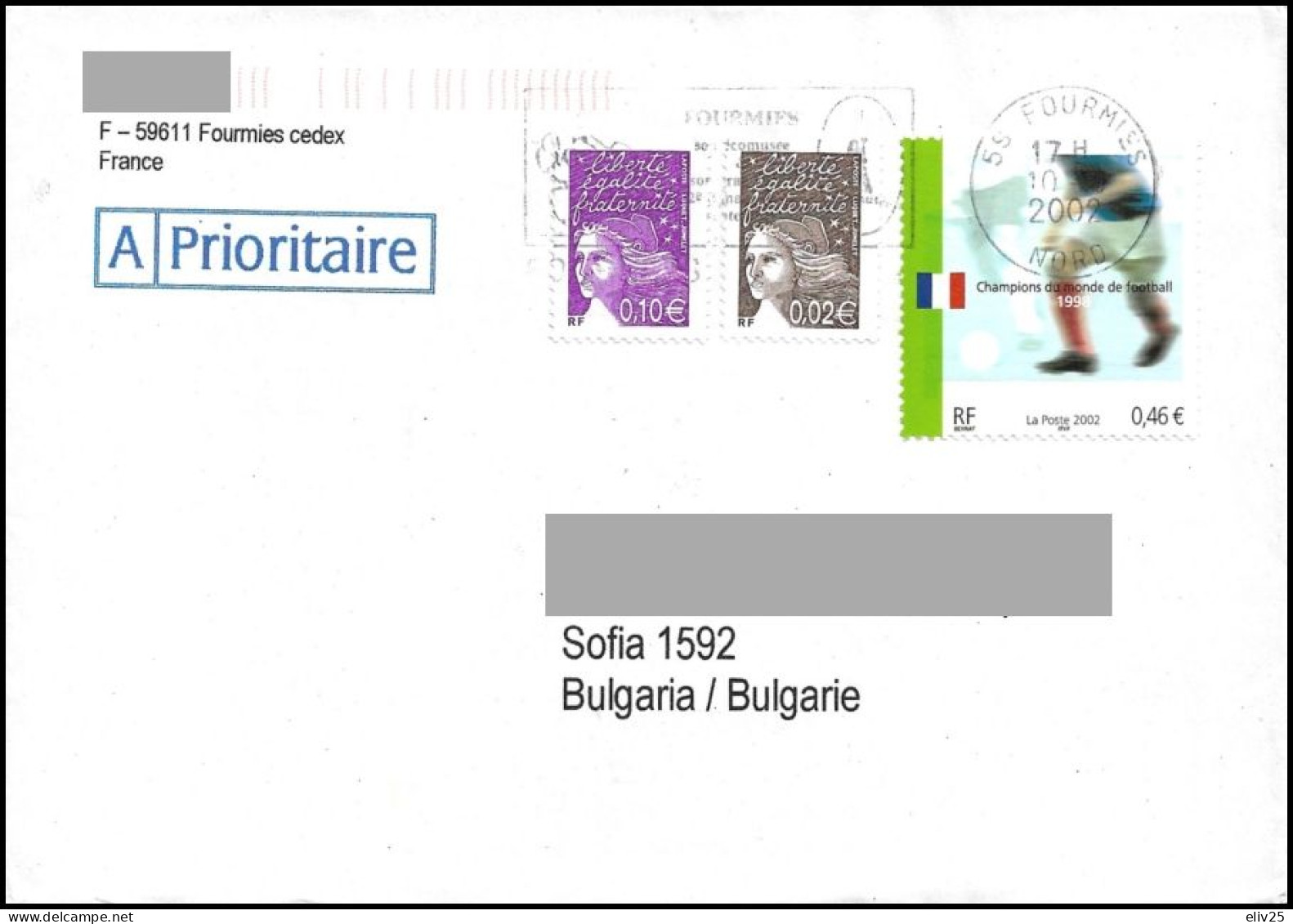 France 2002, Cover To Bulgaria - Briefe U. Dokumente