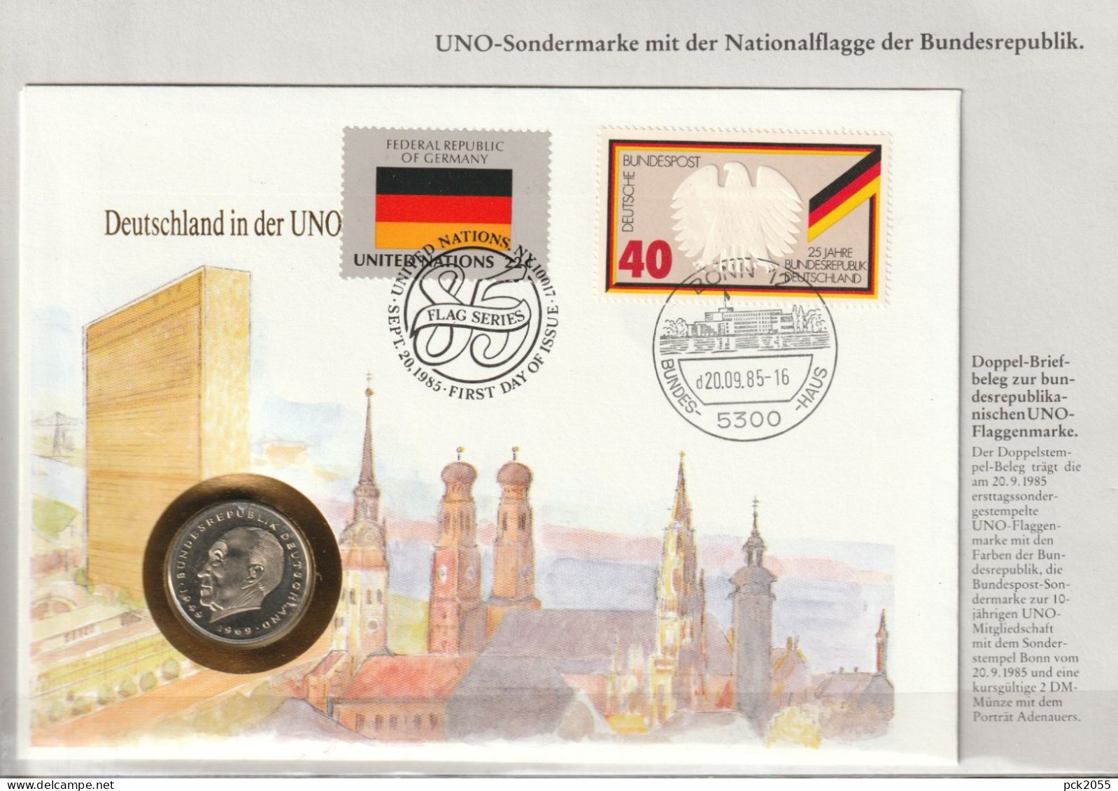 BRD  FDC 1985 Nr. UNO 473 ESST. Bundesrepublik Nr.807 Aus Block 10 SST. 2Mark Adenauer Jaeger Nr.406 (d 2013) - Enveloppes Numismatiques