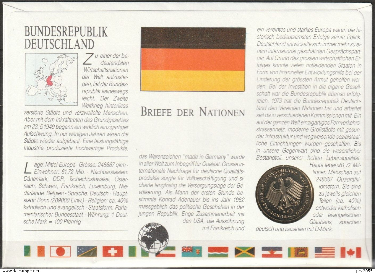 BRD  FDC 1985 Nr. UNO 473 ESST. Bundesrepublik Nr.807 Aus Block 10 SST. 2Mark Adenauer Jaeger Nr.406 (d 2013) - Numisbriefe