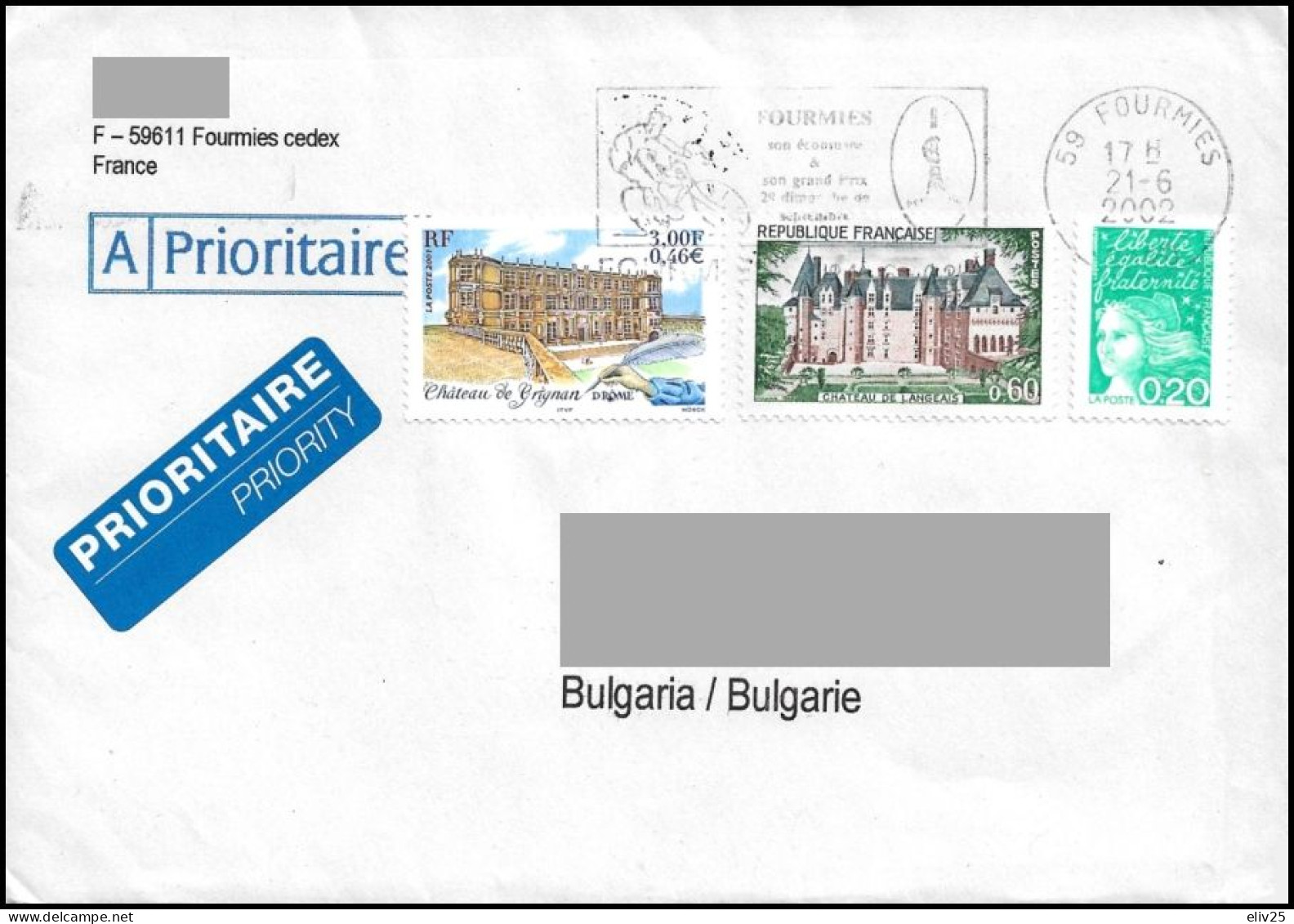 France 2002, Cover To Bulgaria - Storia Postale