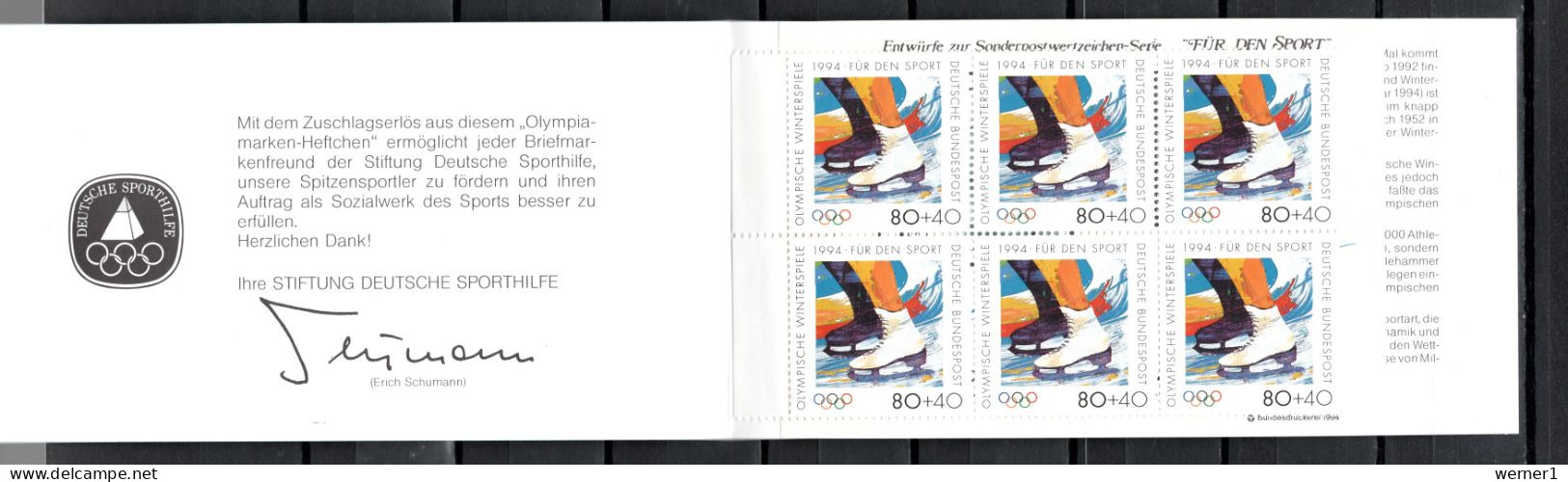 Germany 1994 Olympic Games Lillehammer Stamp Booklet With 6 Stamps + Vignette MNH - Hiver 1994: Lillehammer