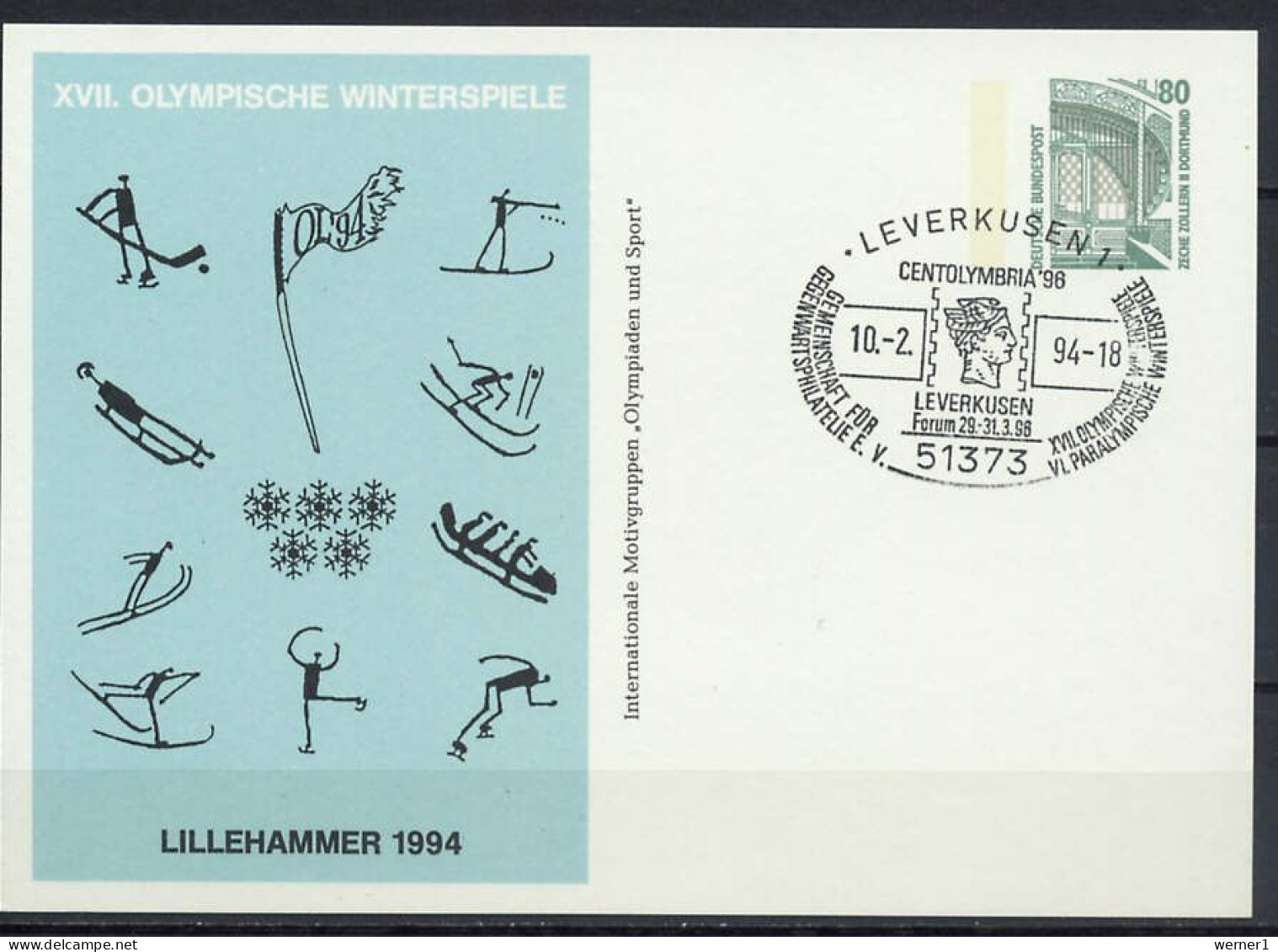 Germany 1994 Olympic Games Lillehammer 2 Commemorative Postcards - Invierno 1994: Lillehammer