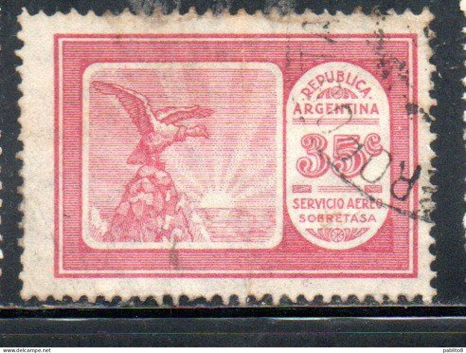 ARGENTINA 1928 AIR POST MAIL CORREO AEREO AIRMAIL CONDOR ON MOUNTAIN CRAG 35c USED USADO OBLITERE' - Aéreo