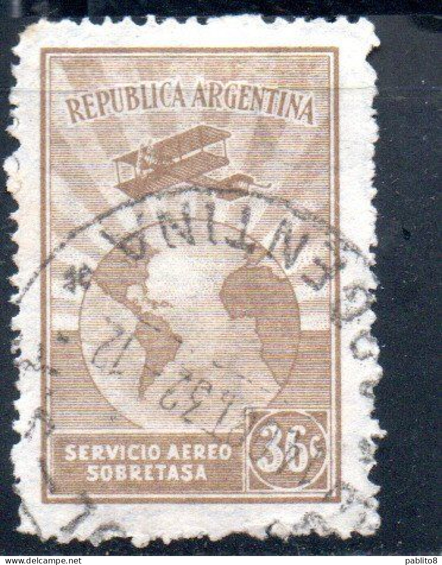 ARGENTINA 1928 AIR POST MAIL CORREO AEREO AIRMAIL AIRPLANE PLANE CIRCLES THE GLOBE 36c USED USADO OBLITERE' - Aéreo