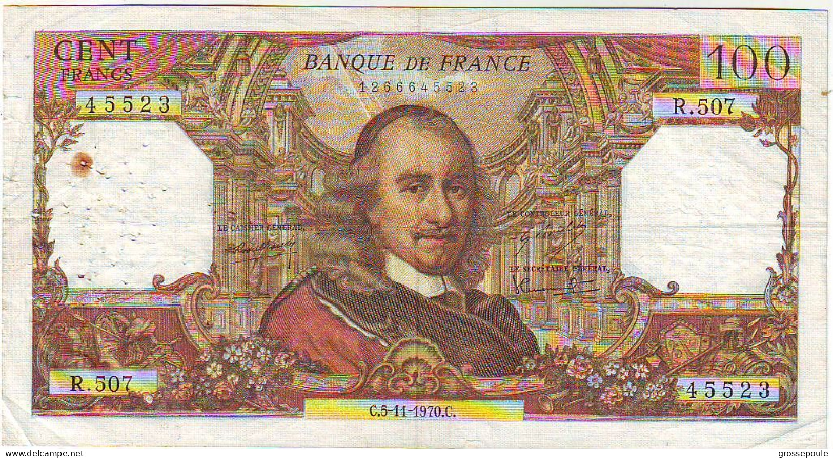 100 FRANCS CORNEILLE Du 5.11.1970 - R.507 - N° 45523 -  TTB - 100 F 1964-1979 ''Corneille''