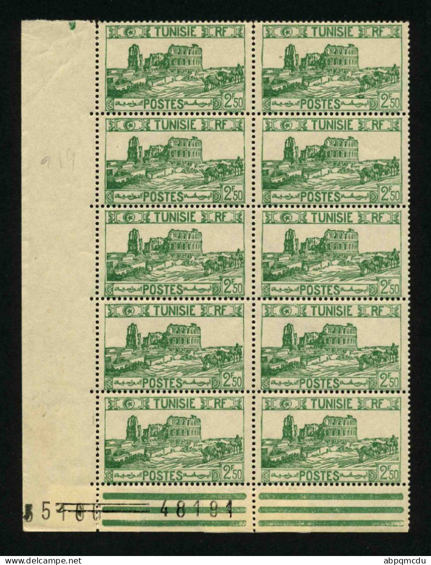 TUNISIE - YT 219 - BLOC DE 10 TIMBRES PROVENANT D'UNE FEUILLE DE REMPLACEMENT - Nuovi