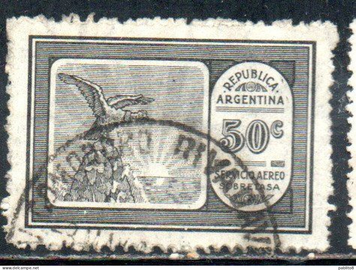 ARGENTINA 1928 AIR POST MAIL CORREO AEREO AIRMAIL CONDOR ON MOUNTAIN CRAG 50c USED USADO OBLITERE' - Aéreo