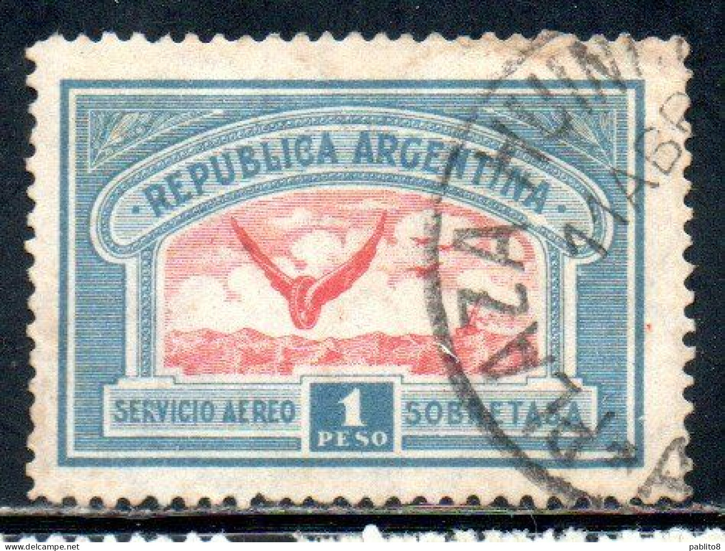 ARGENTINA 1928 AIR POST MAIL CORREO AEREO AIRMAIL CONDOR ON MOUNTAIN CRAG 1p USED USADO OBLITERE' - Aéreo