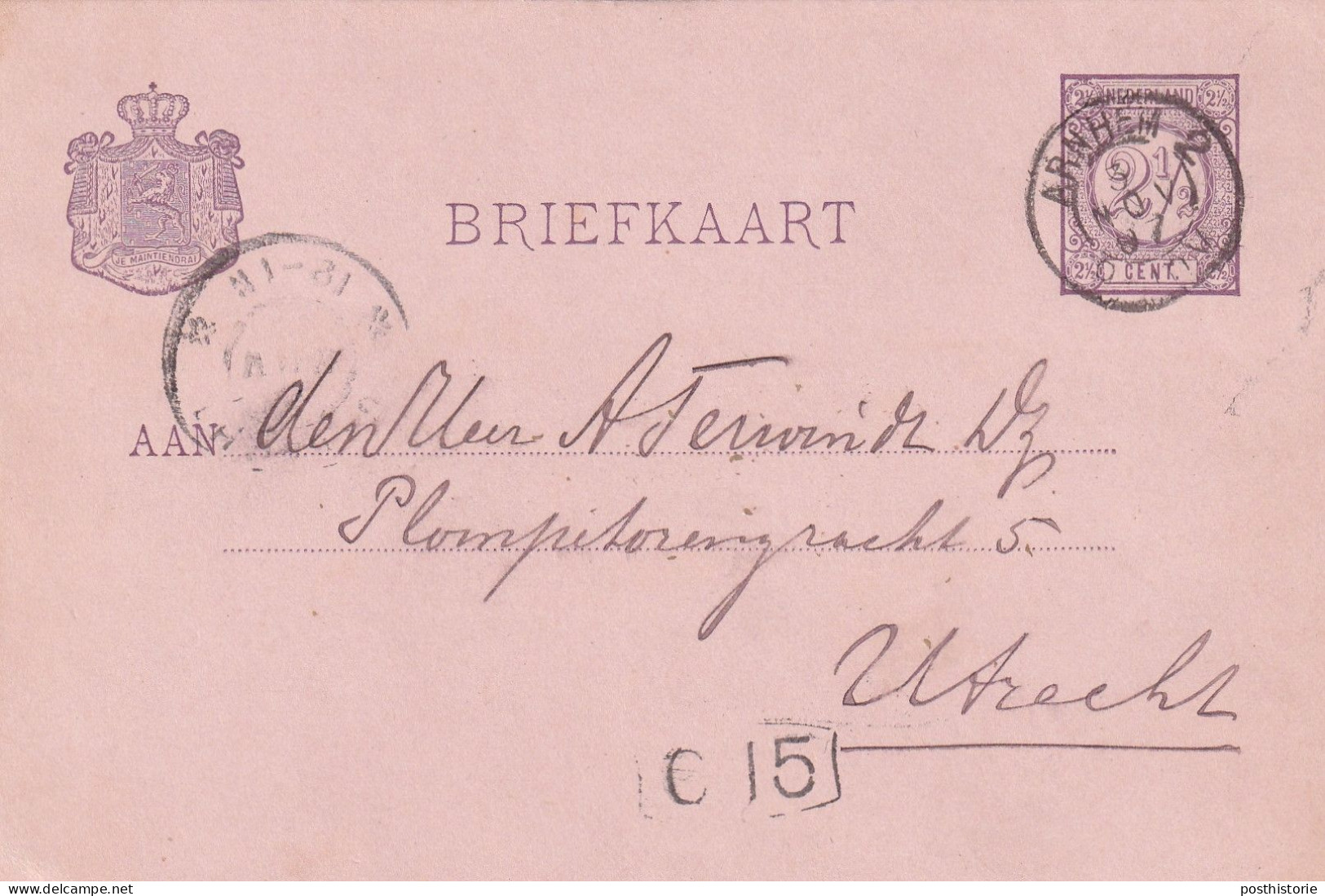 Briefkaart  3 Nov 1897 Arnhem 2 (bijkantoor Kleinrond) Naar Utrecht - Postal History