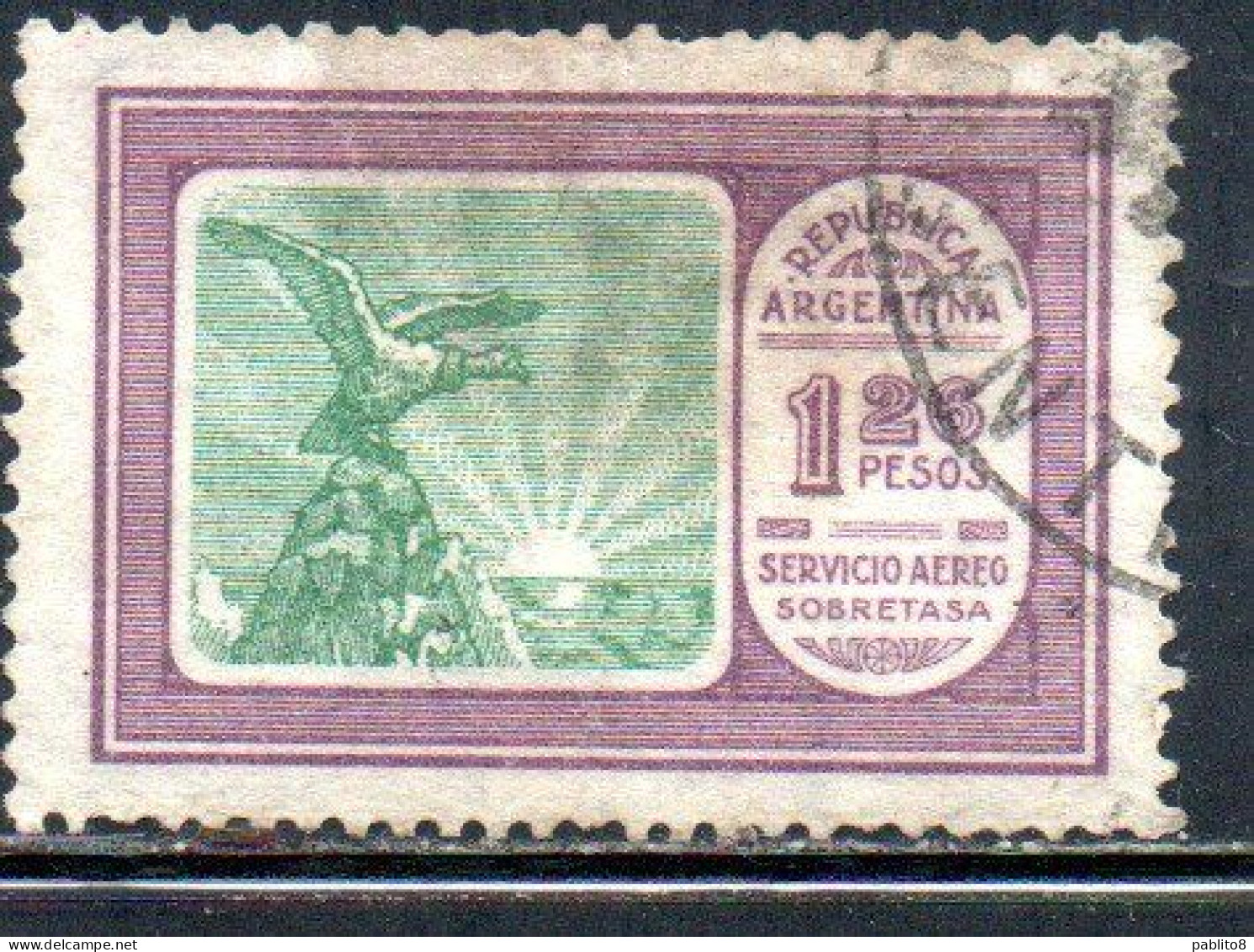 ARGENTINA 1928 AIR POST MAIL CORREO AEREO AIRMAIL CONDOR ON MOUNTAIN CRAG 1.26p USED USADO OBLITERE' - Posta Aerea