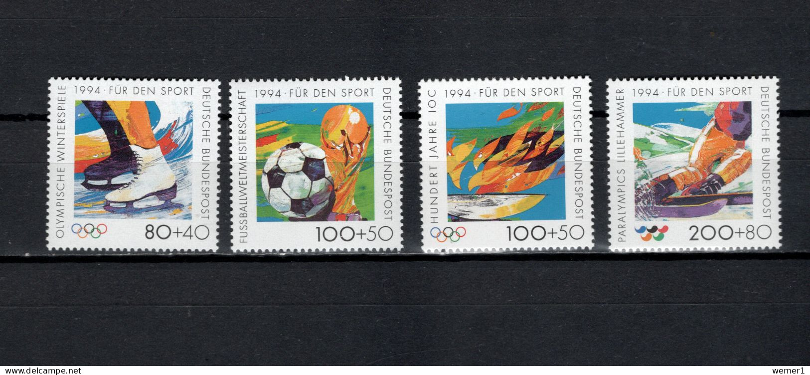 Germany 1994 Olympic Games Lillehammer, Paralympics, Football Soccer World Cup, IOC Centenary Set Of 4 MNH - Hiver 1994: Lillehammer