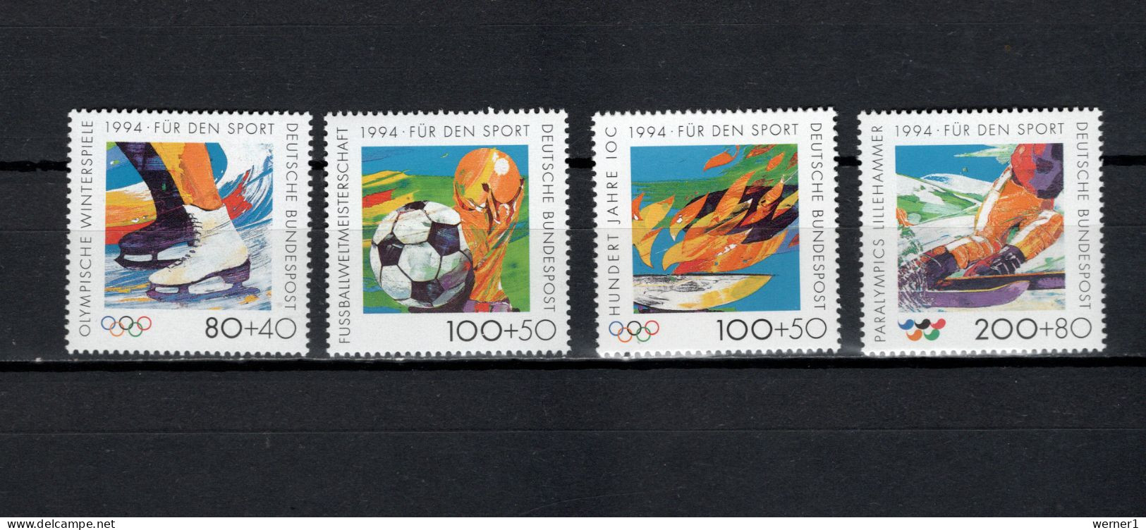 Germany 1994 Olympic Games Lillehammer, Paralympics, Football Soccer World Cup, IOC Centenary Set Of 4 MNH - Winter 1994: Lillehammer